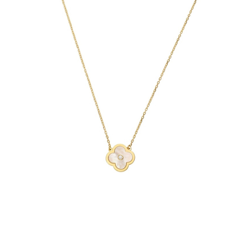 Złoty Naszyjnik Koniczynka Masa Perłowa i Cyrkonie - JubilerSezam.pl