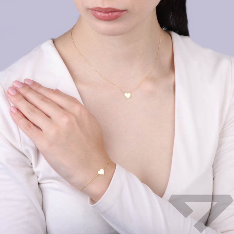 Bransoletka srebrna 925 z sercem na łańcuszku, srebro koloru złotego