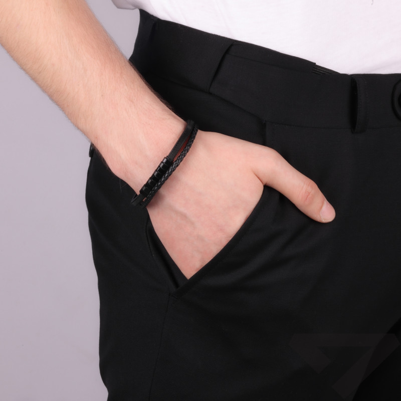 Bransoleta męska podwójna z blaszkami ze stali koloru czarnego