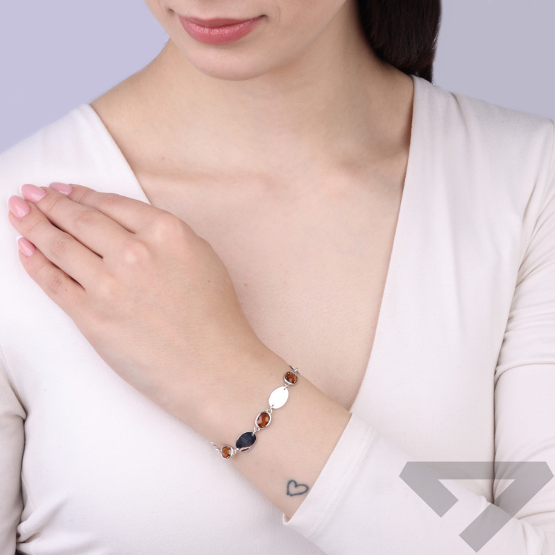 Bransoletka srebrna z fasetowanymi brązowymi cyrkoniami, próba 925