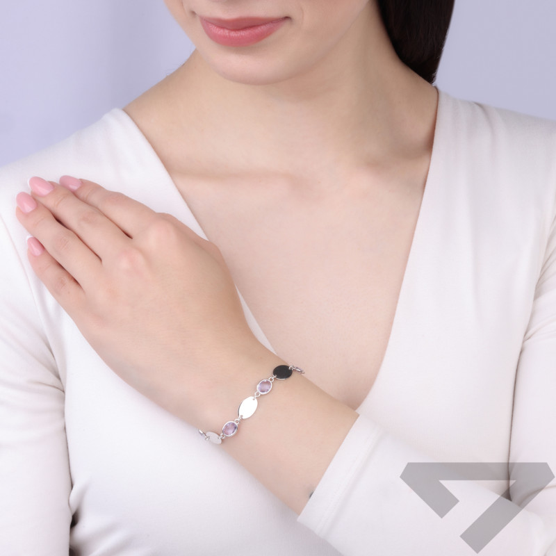 Bransoletka srebrna z fasetowanymi liliowymi cyrkoniami, próba 925