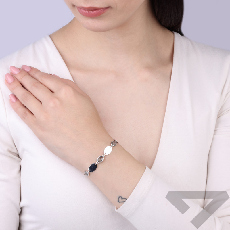 Bransoletka srebrna z fasetowanymi szarymi cyrkoniami, próba 925