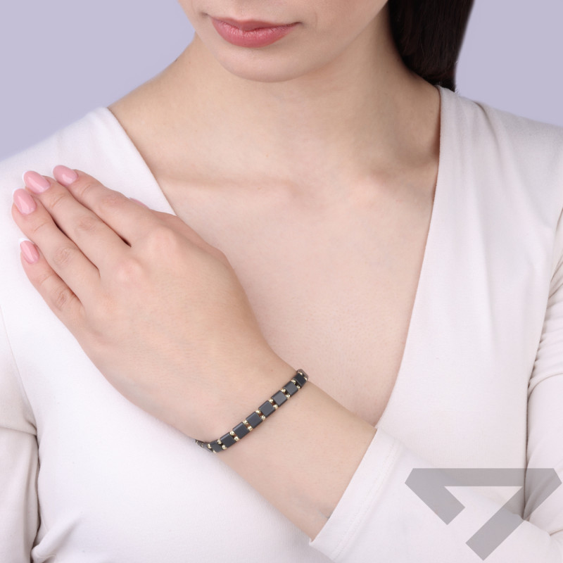 Bransoletka z hematytem grafitowym, kulki dis ze srebra 925 w kolorze złotym