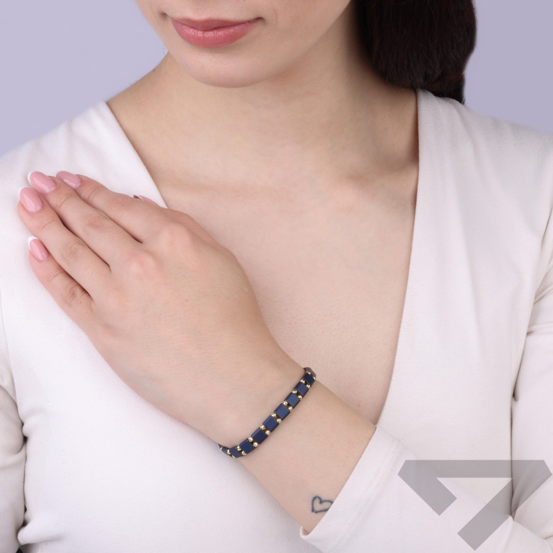 Bransoletka z hematytem niebieskim, kulki ze srebra 925 koloru złotego