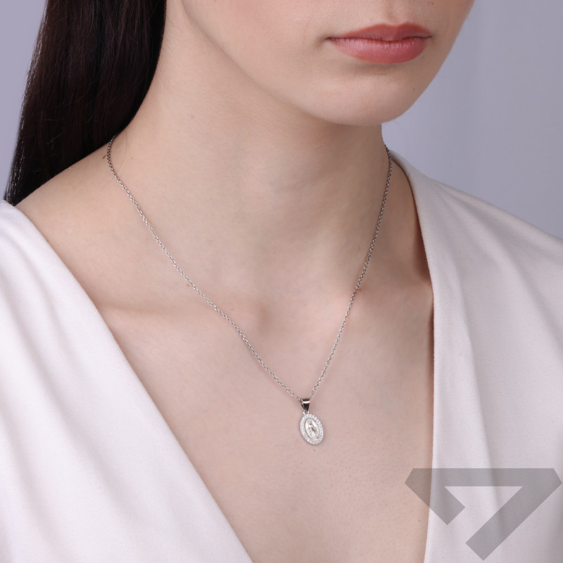 Medalik srebrny Niepokalana owal z cyrkoniami, srebro 925