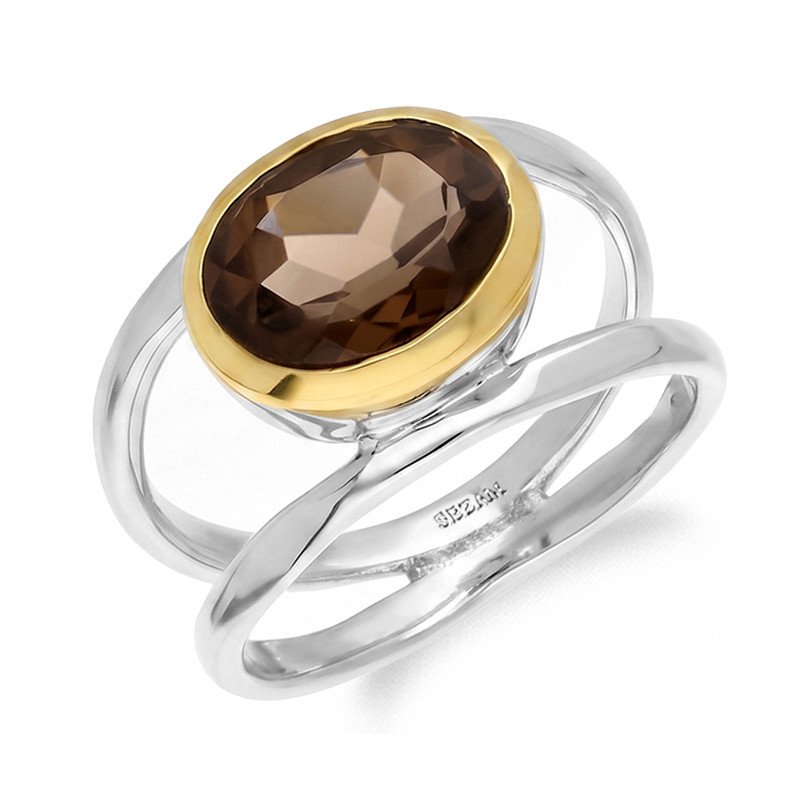 Pierścionek metaloplastyka z brassem z naturalnym topazem brunatnym