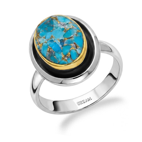 Pierścionek metaloplastyka z brassem z naturalnym turkusem