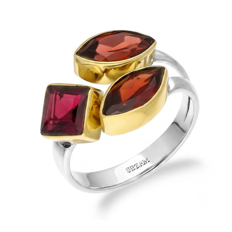 Pierścionek metaloplastyka z brassem i naturalnymi granatami