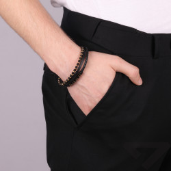 Bransoletka stalowa potrójna, skóra i koraliki