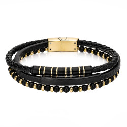 Bransoletka stalowa potrójna, skóra i koraliki