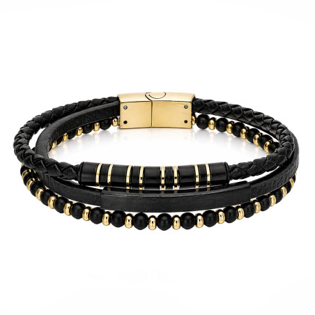 Bransoletka stalowa potrójna, skóra i koraliki