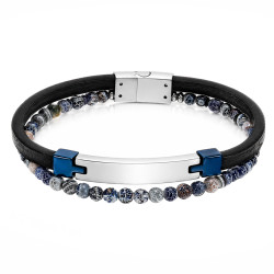 Bransoletka stalowa ze skóry granatowej i kulek