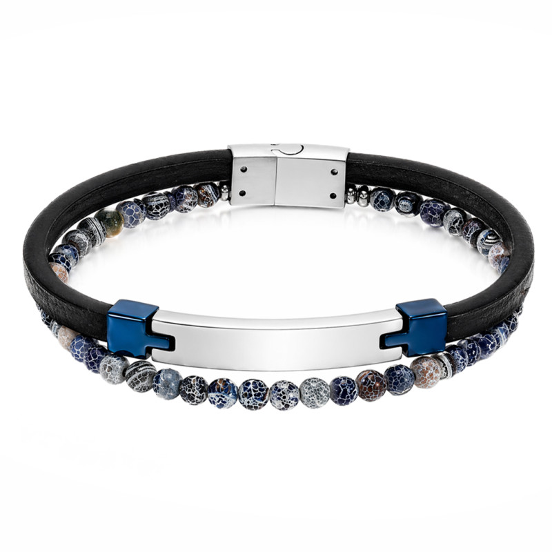 Bransoletka stalowa ze skóry granatowej i kulek