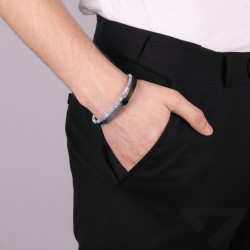 Bransoletka stalowa ze skóry granatowej i kulek