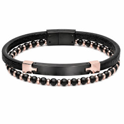 Bransoletka stalowa ze skóry czarnej i kulek