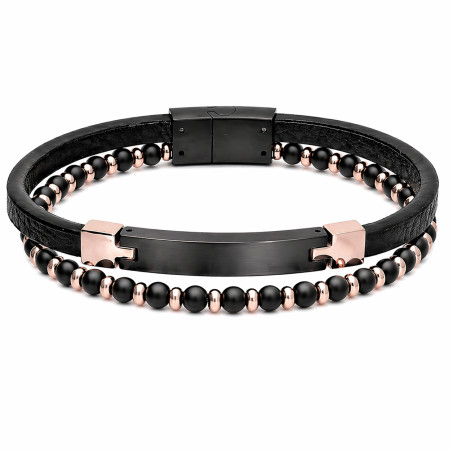 Bransoletka stalowa ze skóry czarnej i kulek