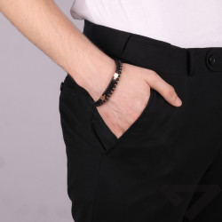Bransoletka stalowa ze skóry czarnej i kulek