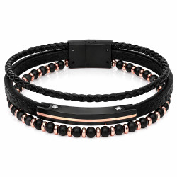 Bransoletka męska z czarnej stali i skóry