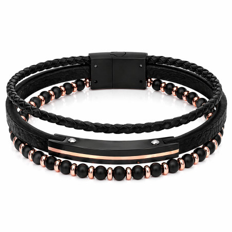 Bransoletka męska z czarnej stali i skóry