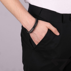 Bransoletka potrójna ze stali i skóry dla mężczyzny