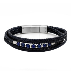 Bransoletka stalowa ze skóry koloru niebieskiego