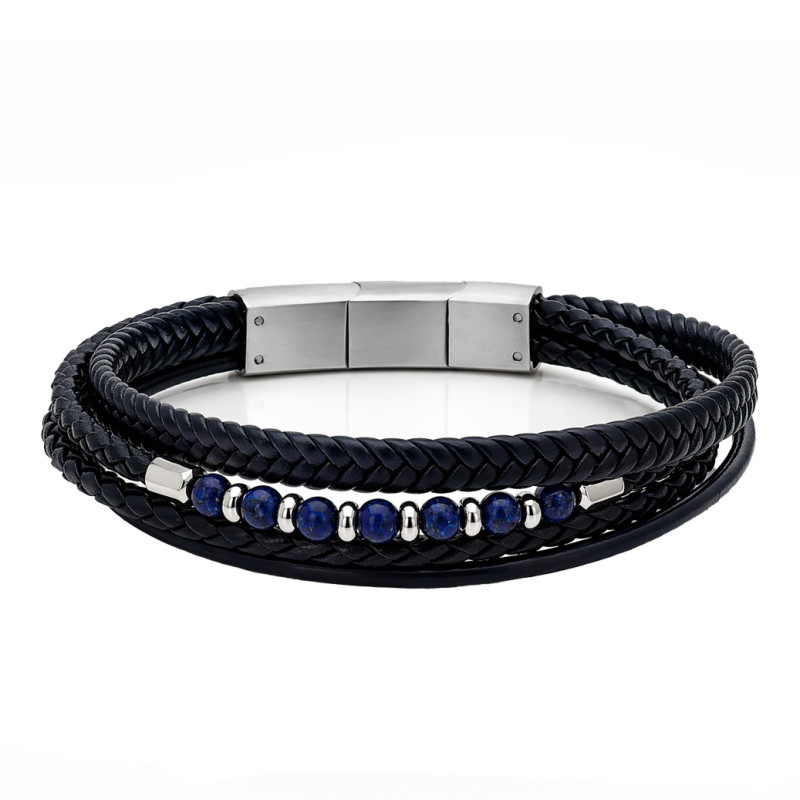 Bransoletka stalowa ze skóry koloru niebieskiego