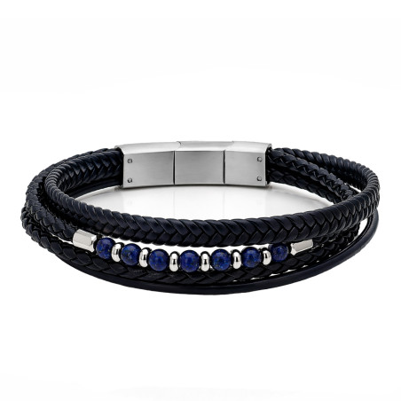 Bransoletka stalowa ze skóry koloru niebieskiego