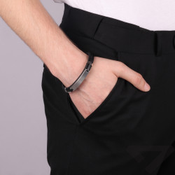 Bransoletka męska z czarnej skóry i stali