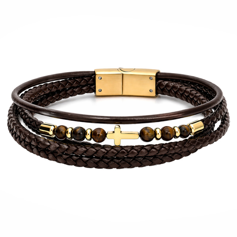 Bransoletka skórzana brązowa z krzyżykiem