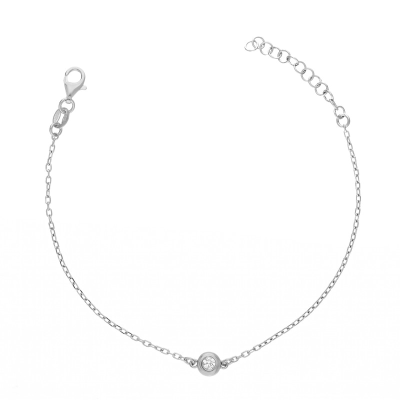 Bransoletka srebrna z cyrkonią w gładkiej oprawie, próba 925