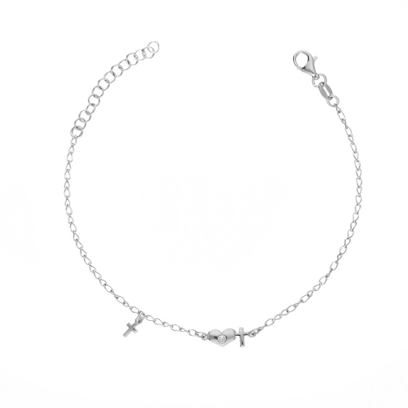 Bransoletka srebrna 925 serce z krzyżami