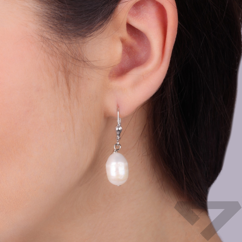 Kolczyki wiszące z perłą barokową, zapięcie srebro 925