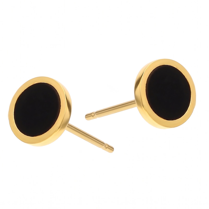 Kolczyki srebrne 925 w kolorze złota kółko z czarną emalią