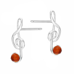 Kolczyki sztyfty klucz wiolinowy z bursztynem miodowym, srebro 925