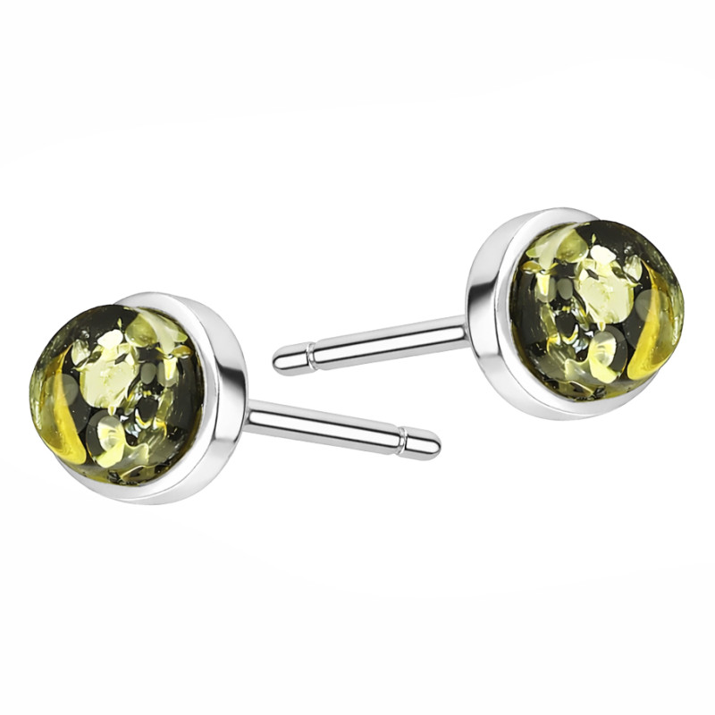 Kolczyki z bursztynem zielonym, sztyfty ze srebra 925