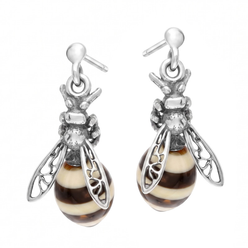 Kolczyki Srebrne Pszczoły z Bursztynem - JubilerSezam.pl