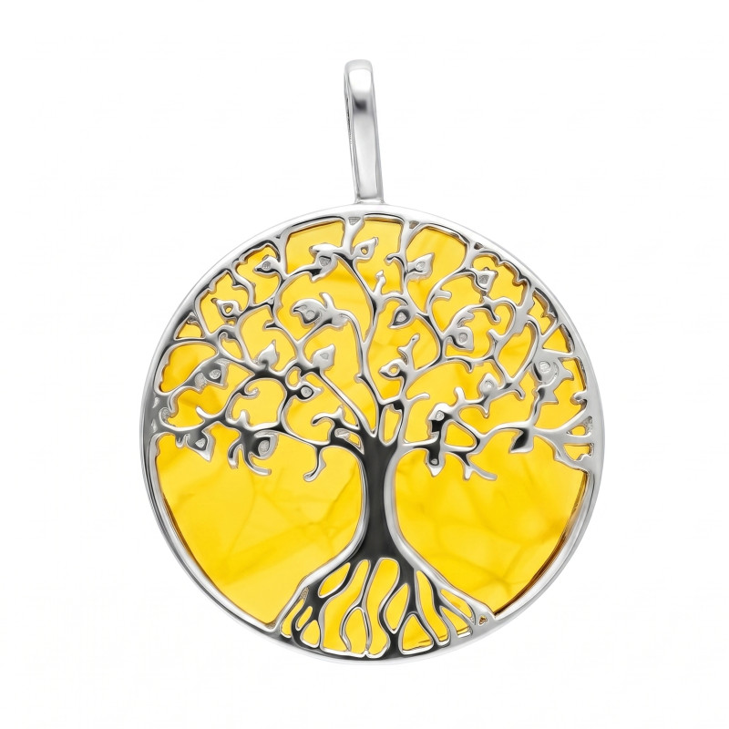Zawieszka z bursztynem miodowym ze srebra w kształcie drzewa życia