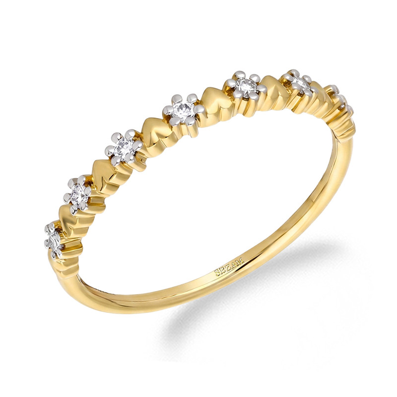 Pierścionek złoty 585 gładkie serca z diamentami pomiędzy 0,11 ct