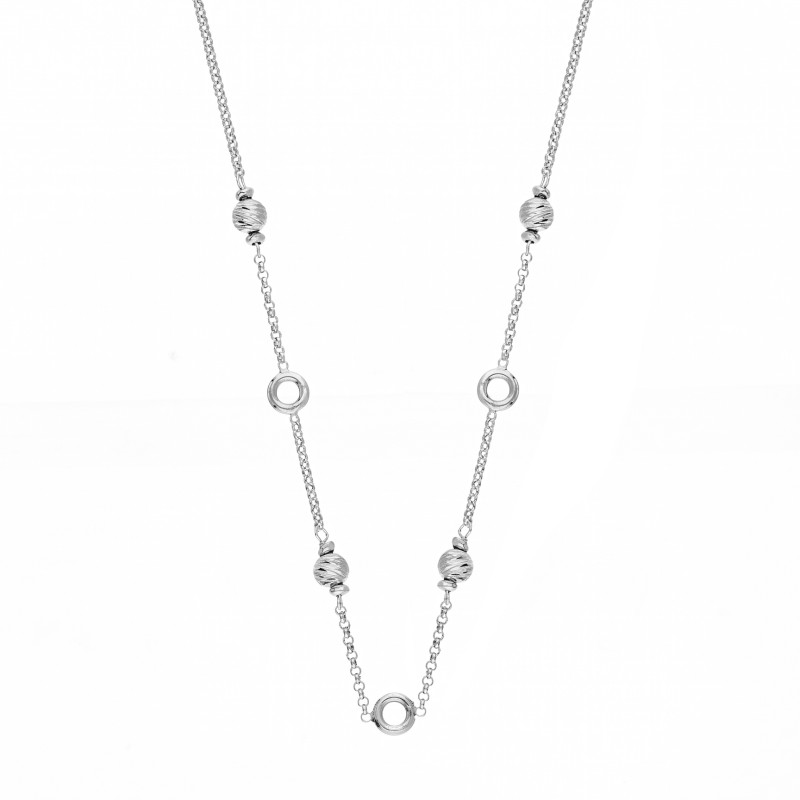 Naszyjnik z diamentowanymi kulkami i kółkami ramka, srebro 925