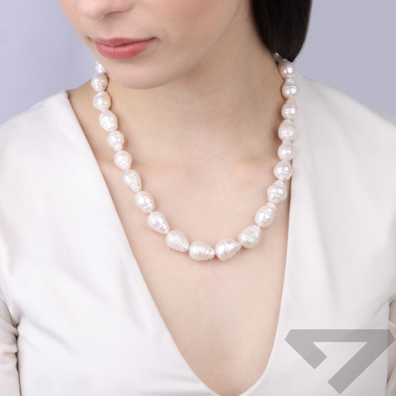 Naszyjnik z perłami barok 10-12mm, zapięcie ze srebra 925 koloru złotego