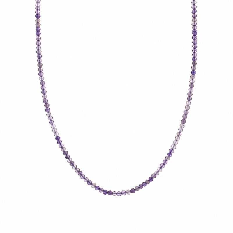 Naszyjnik z fasetowanymi kulkami szafirowymi, zapięcie srebro 925