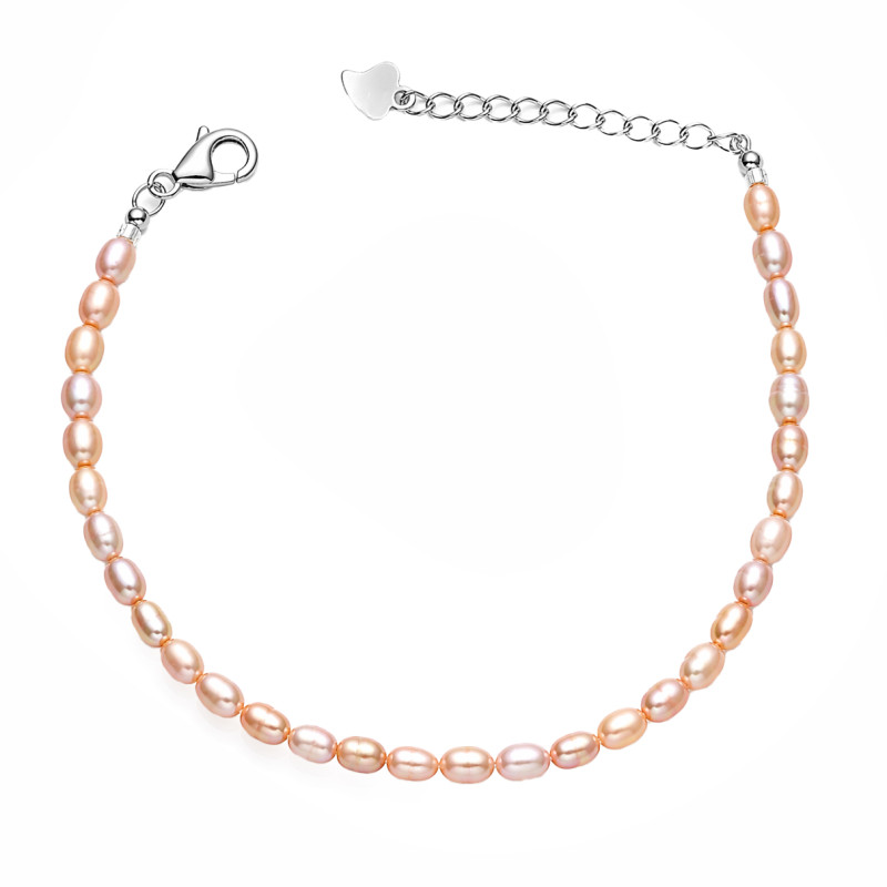 Bransoletka z perłkami barokowymi w odcieniach fioletu i beżu, zapięcie ze srebra 925