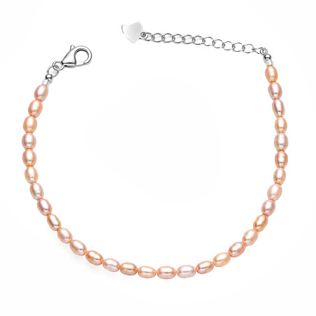 Bransoletka z perłkami barokowymi w odcieniach fioletu i beżu, zapięcie ze srebra 925