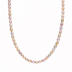 Naszyjnik z perełkami barok w odcieniach fioletu i beżu, zapięcie ze srebra 925