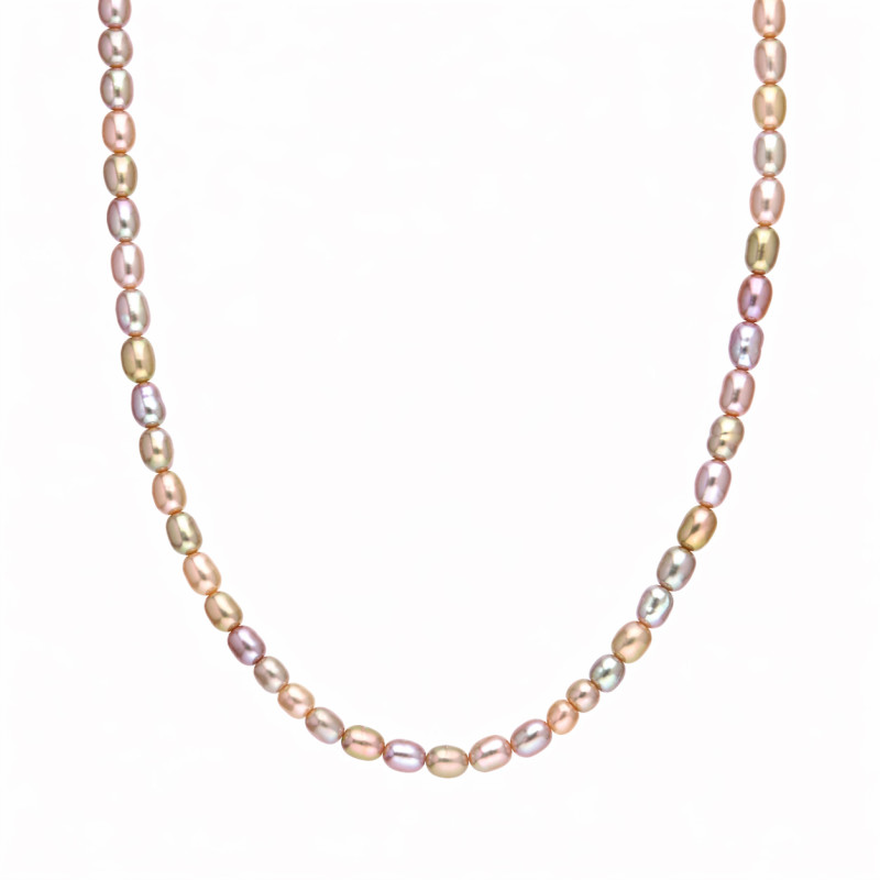 Naszyjnik z perełkami barok w odcieniach fioletu i beżu, zapięcie ze srebra 925