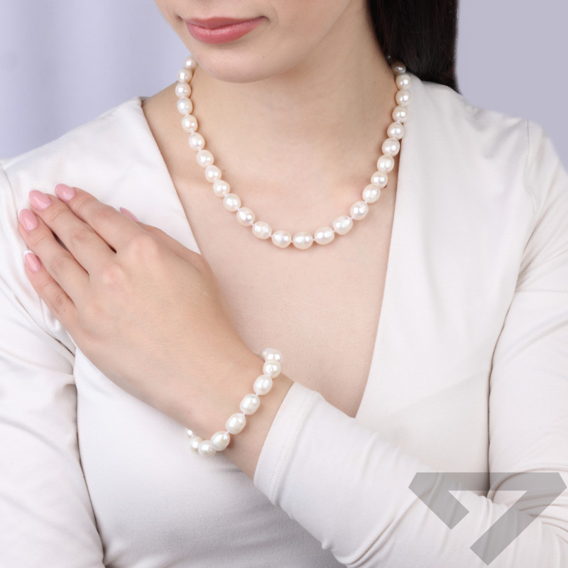 Bransoletka z perłami barokowymi 8-10 mm, zapięcie ze srebra 925