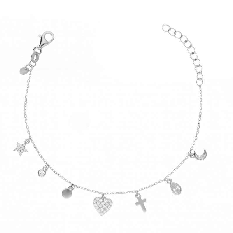 Bransoleta srebrna z wiszącymi elementami, próba 925