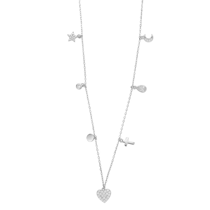 Naszyjnik srebrny z wiszącymi elementami, próba 925