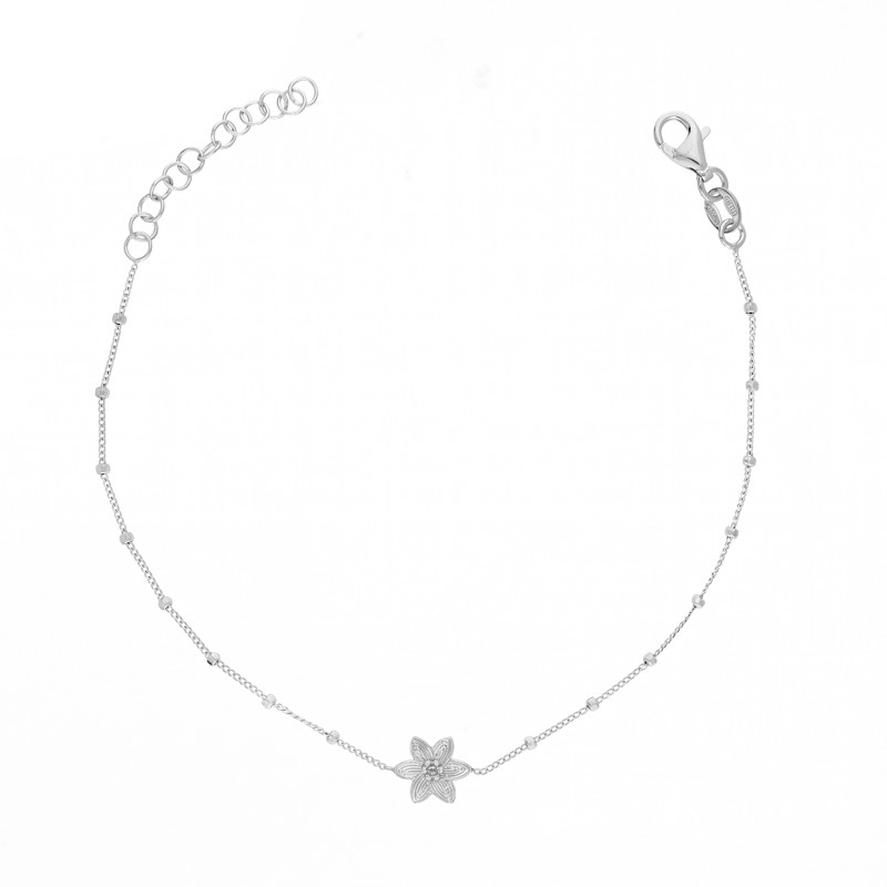 Bransoletka srebrna z kwiatkiem, próba 925