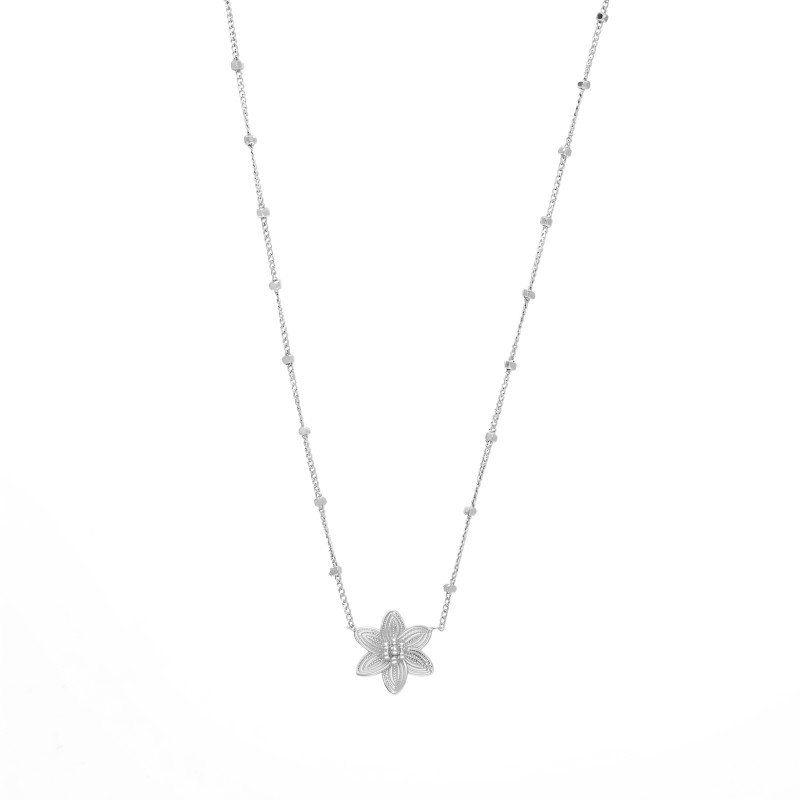 Komplet biżuterii naszyjnik i kolczyki z kwiatkiem, srebro próby 925